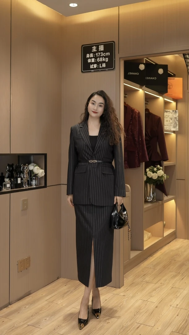 新款条纹西装套装裙女高级感轻奢气质名媛西装两件套套装裙