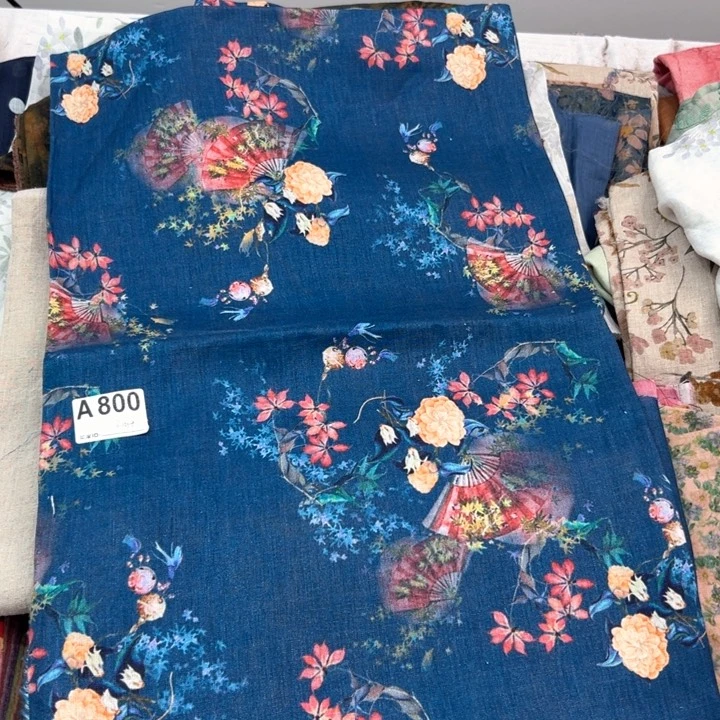 麻800蓝色花纯亚麻2米