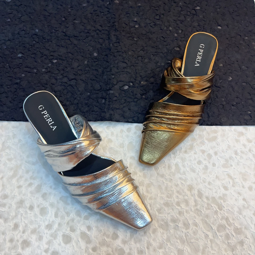 G PERLA设计师定制法式方头夏季简约时尚气质女士包头拖