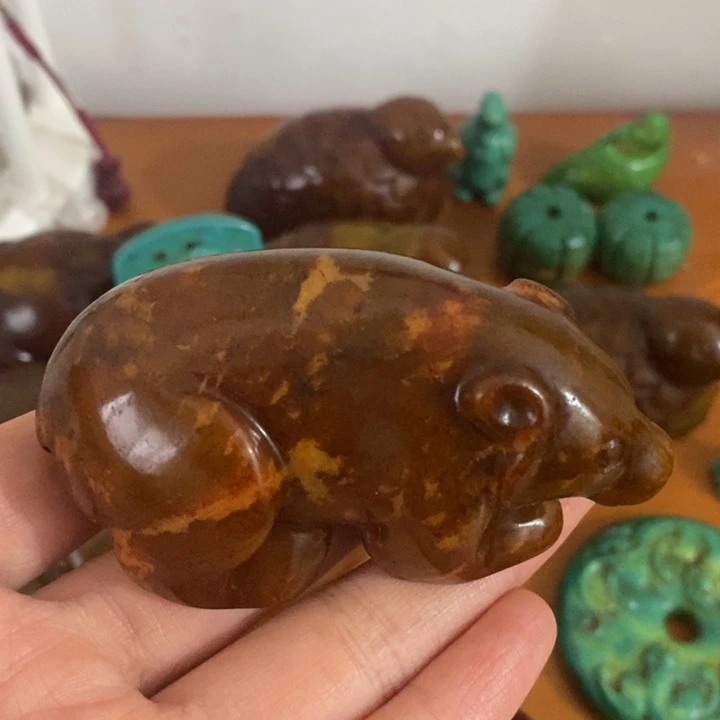 石英质玉（黄龙玉）合金把件