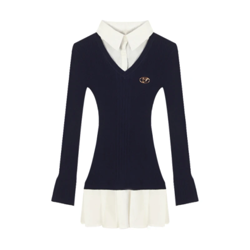 千寻女装铭顺-「奥克兰信箱」拼色假两件修身性感连衣裙X4LYQ6716A