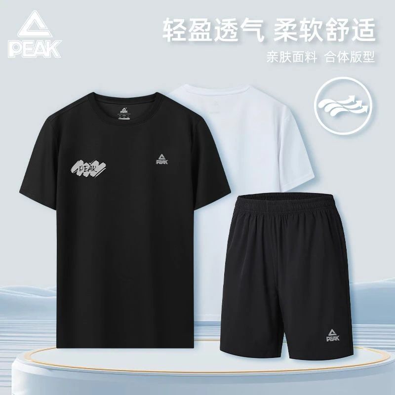 匹克运动套装男士夏季跑步速干宽松休闲短裤健身短袖透气两件套