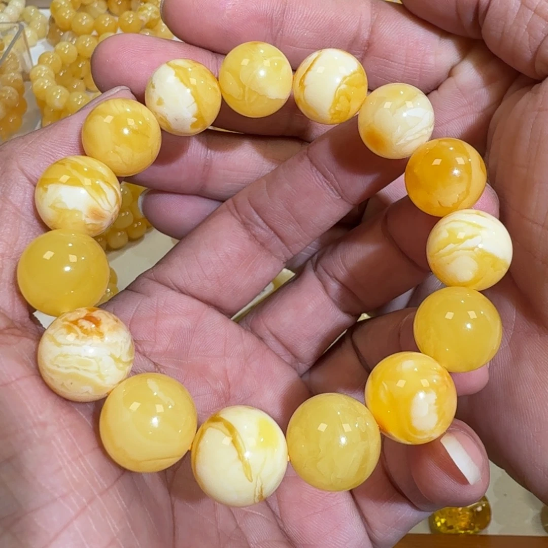 琥珀未镶嵌珠宝奇石15m焦皮多宝微瑕手串28.8克