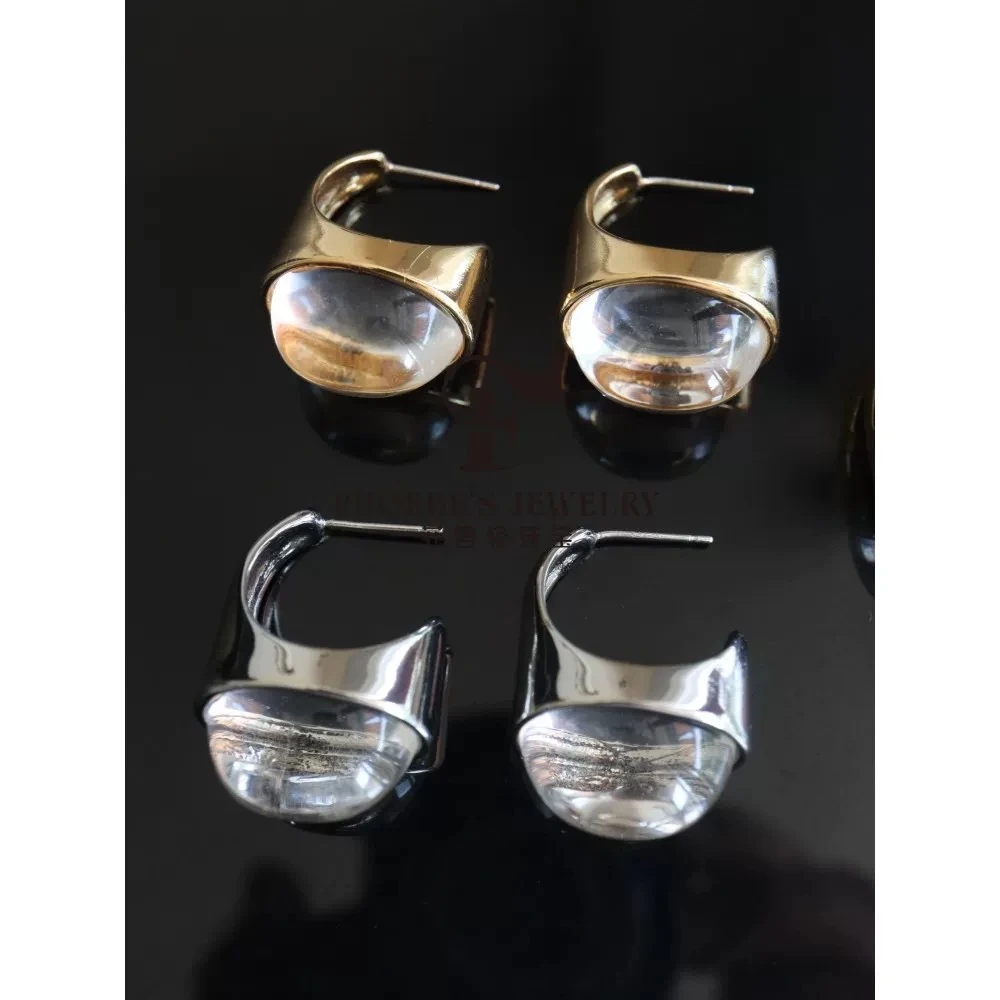 铜合金仿水晶耳饰 3ART白水jin戒指小众原创设计松果简约高级耳环