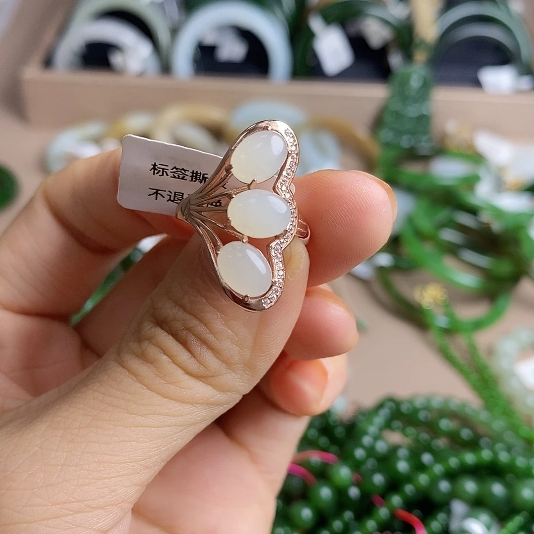 和田玉戒指银S925镶嵌