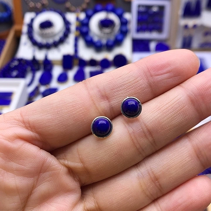 青金石银S925镶嵌耳钉