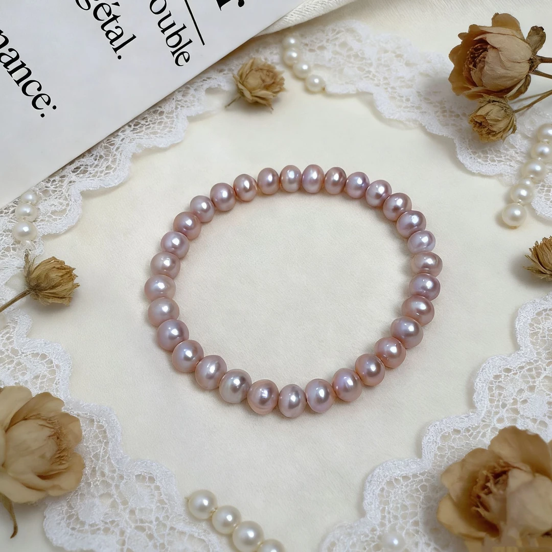 【嫣紫】6-7MM天然淡水珍珠大点位强光紫气质多样性手链  DSL00908