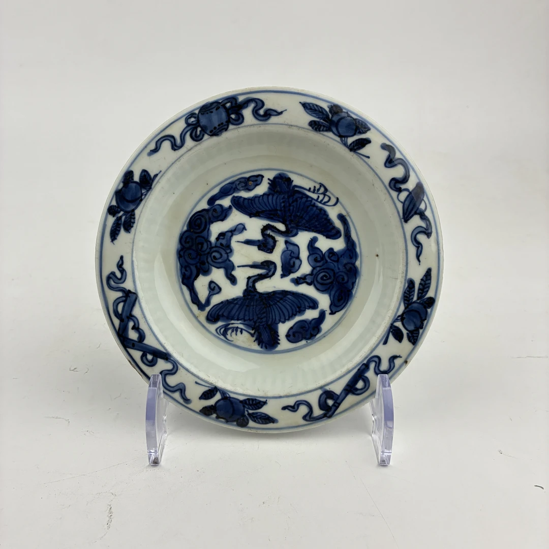 CY8明·青花鹤纹福寿盘【古董拍卖】