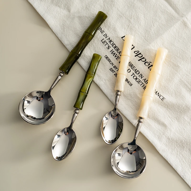 onlycook竹节勺子食品级304不锈钢吃饭餐勺儿童喝汤小调羹甜品勺