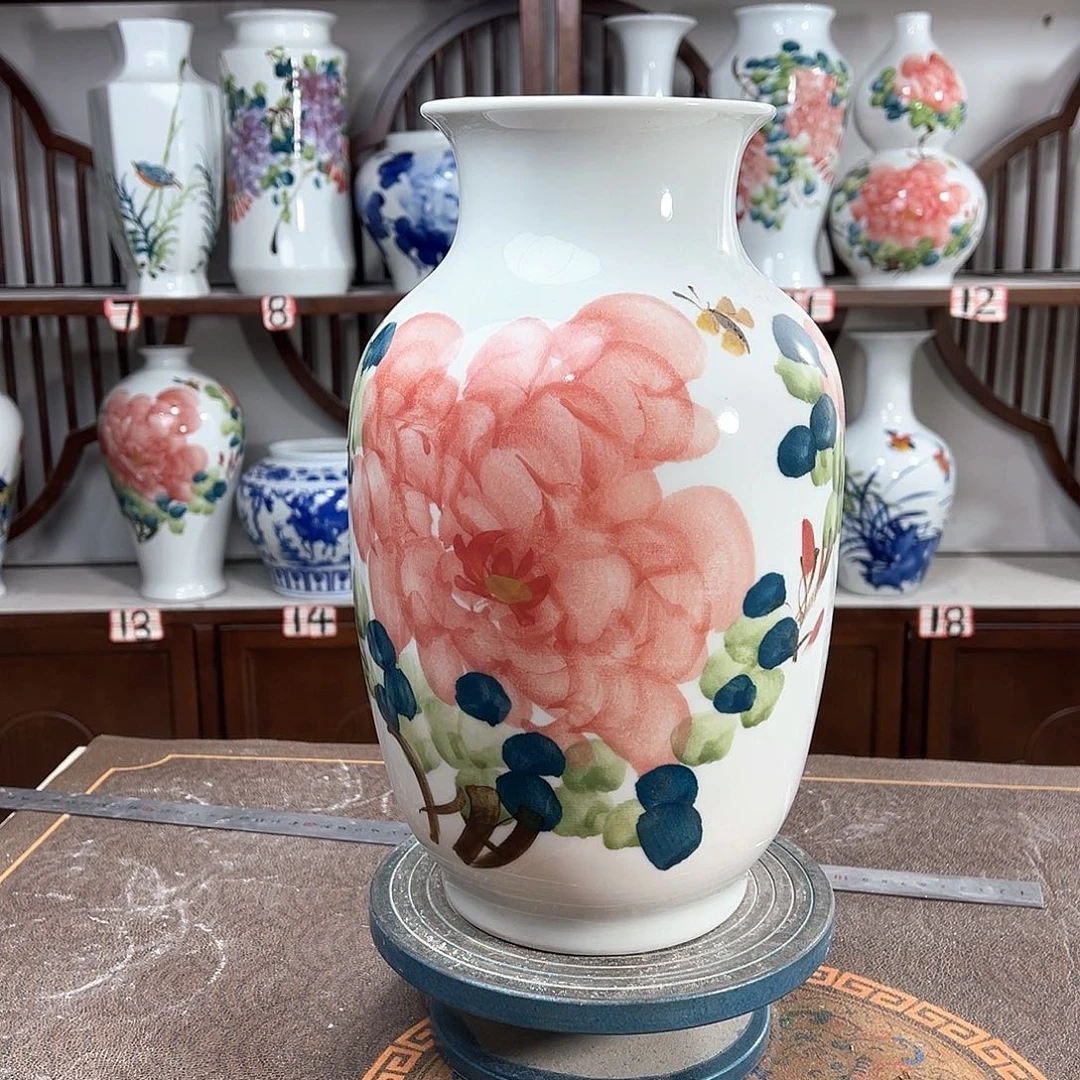 摆件景德镇陶瓷大冬红牡花