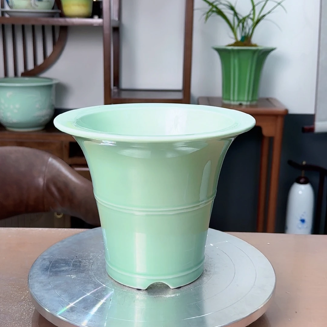 L***o果绿斗笠陶瓷盆微瑕
