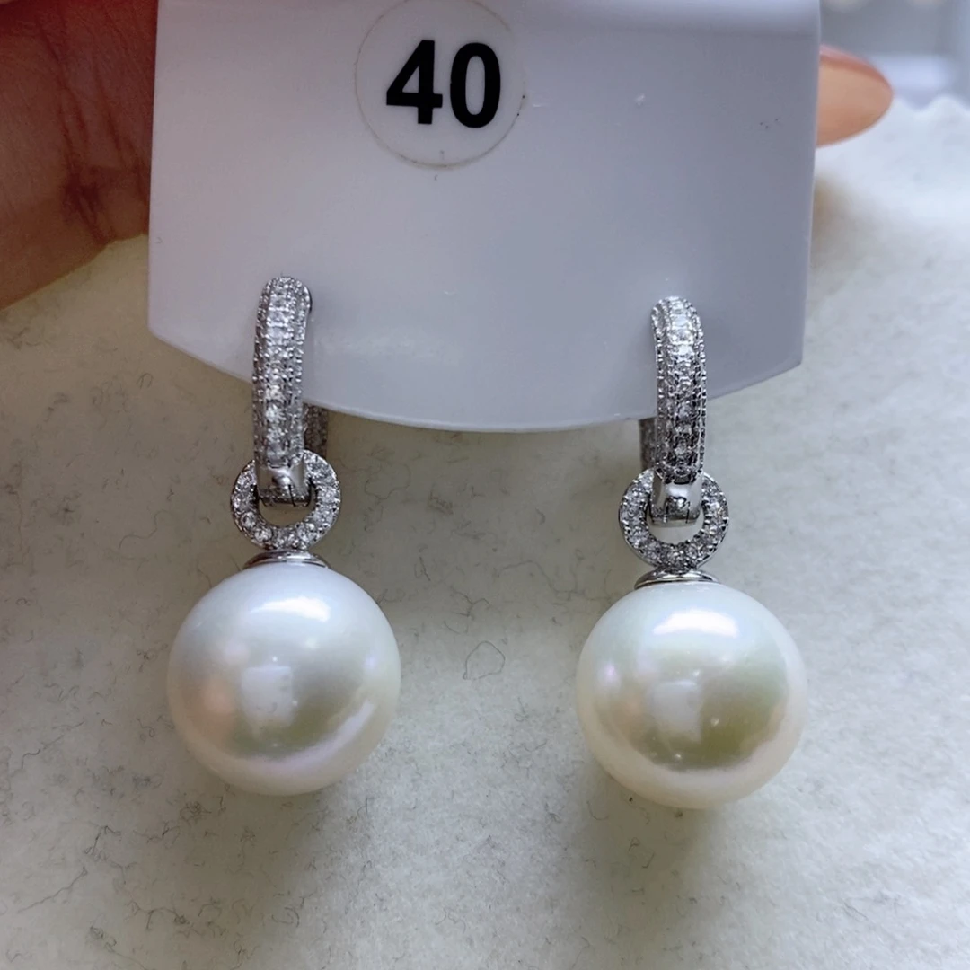 淡水珍珠耳饰银S925镶嵌蓝*蓝