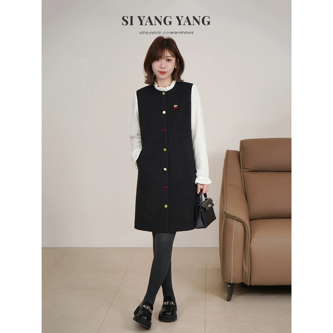 斯洋洋SIYANG羊毛混纺亮丝通勤气质冬季连衣裙LYQ512A052SYY