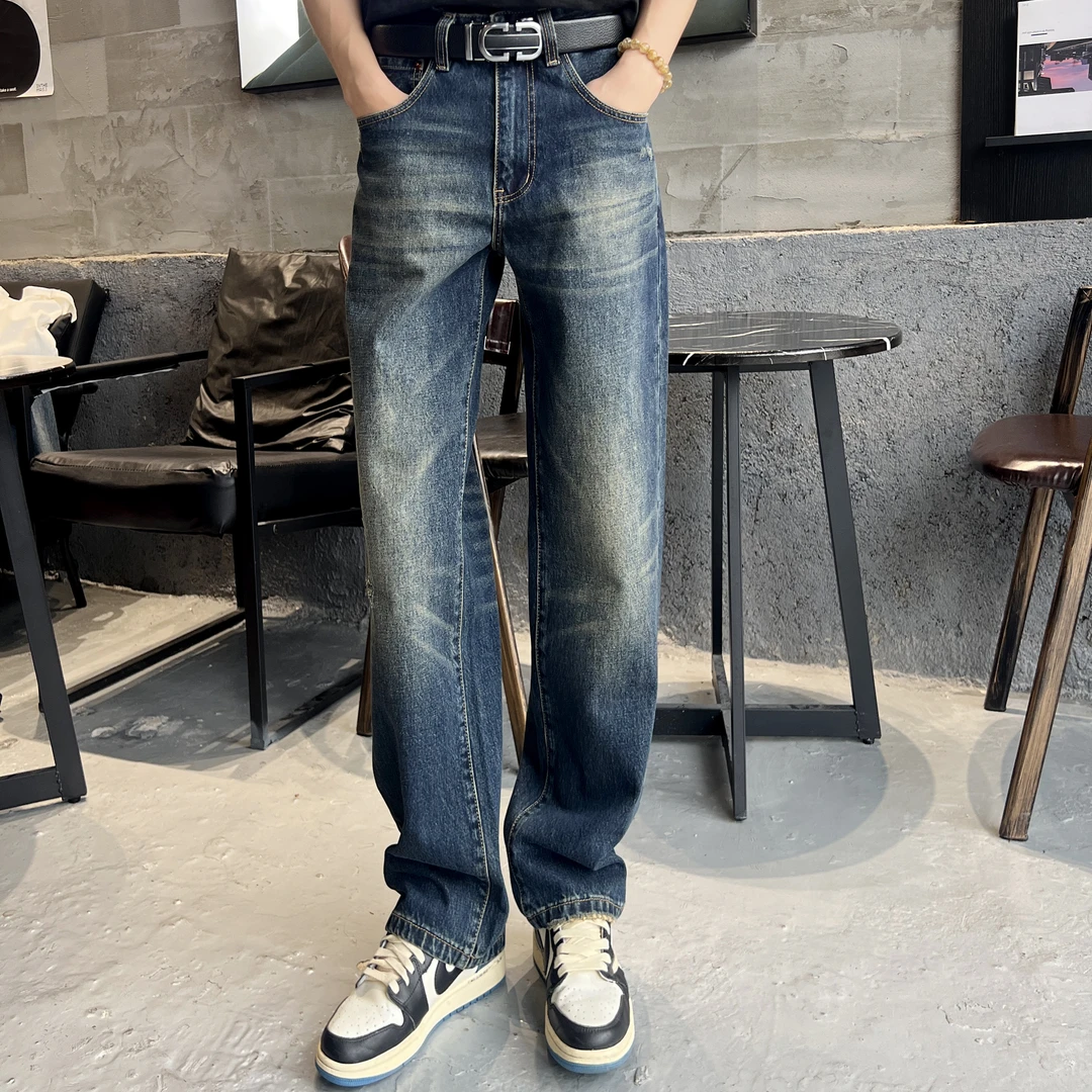 【KUAAO】水洗做旧复古中腰牛仔裤百搭时尚潮流-089