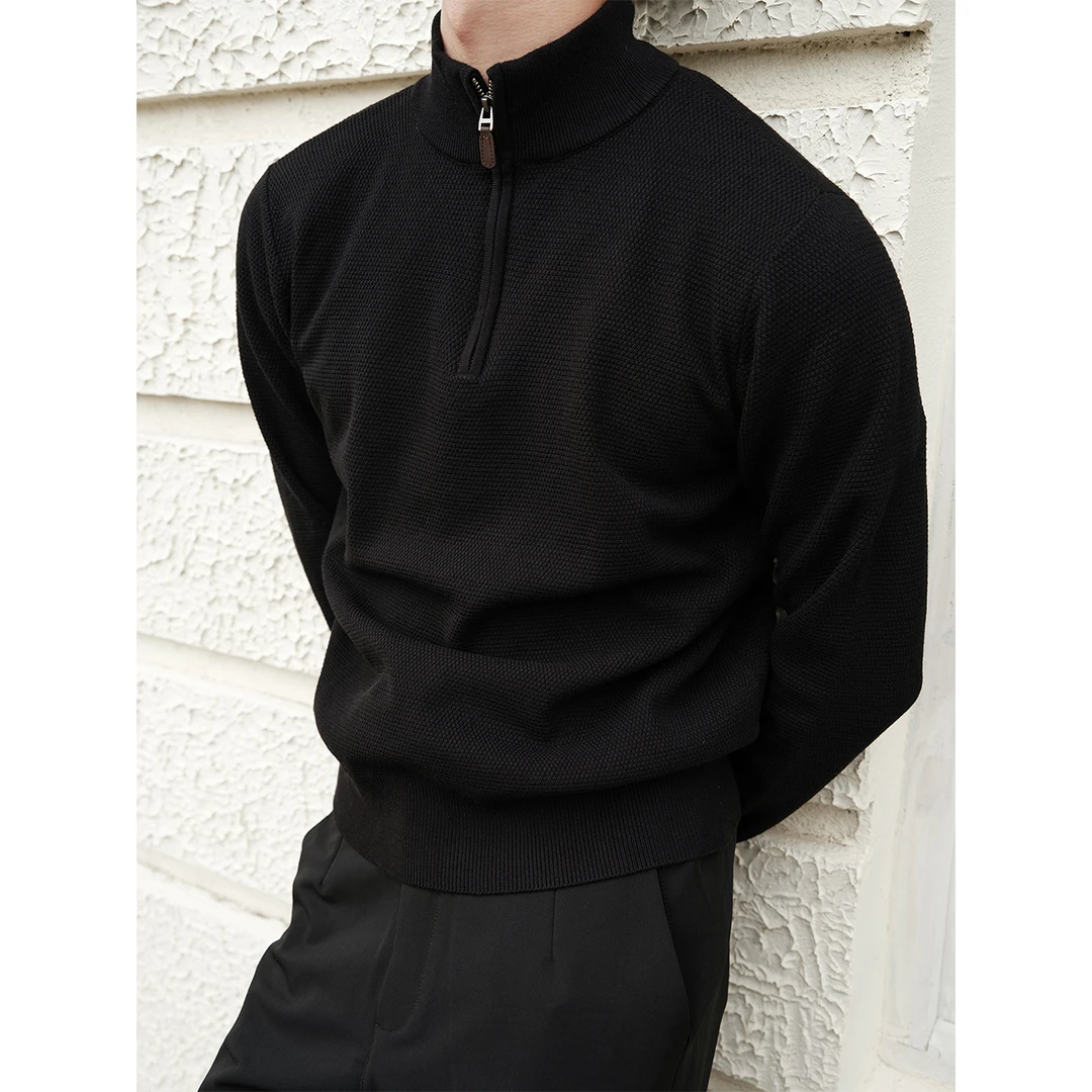 GTAL25AW美式元年立领毛衣拉链套头半高领红边休闲男士长袖针织衫