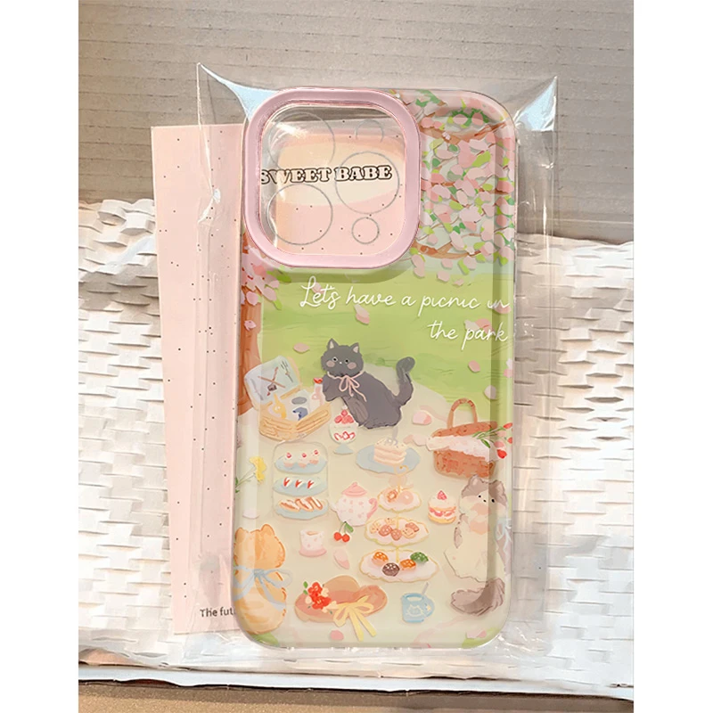 露营野餐猫咪适用苹果16 15手机壳iPhone13promax防摔14 12男女11