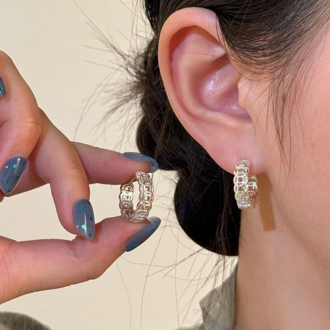 合金耳饰 小众钱多多耳环女复古素款耳钉百搭耳圈耳饰冷淡风