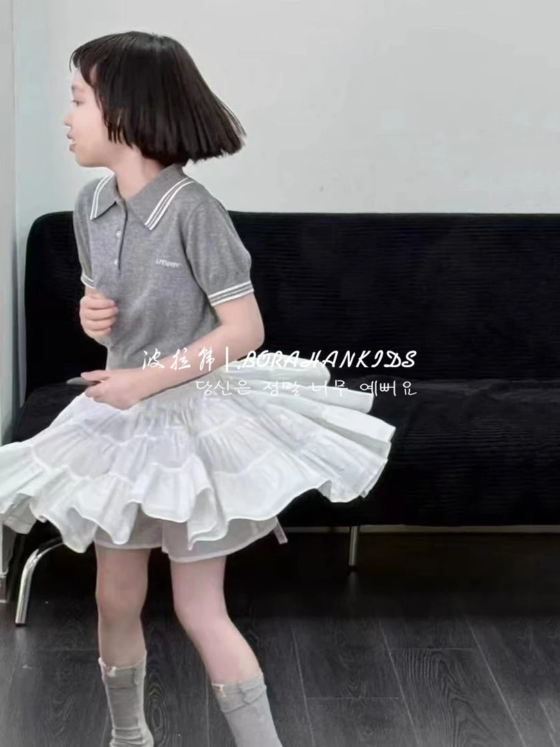 BORAHANKIDS镀金银Polo衫+柒小草-半裙2025儿童学院风半袖上衣