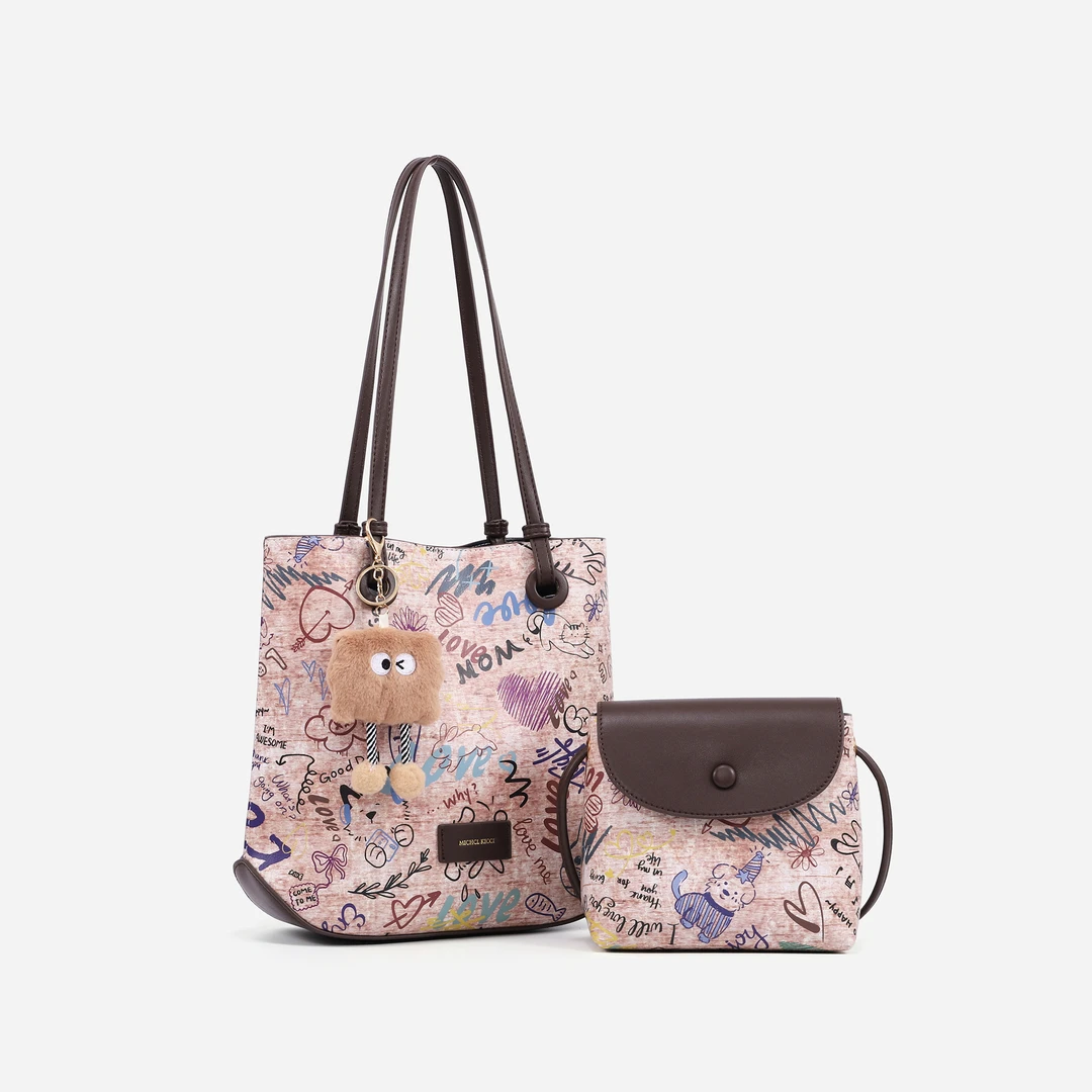 涂鸦印花时尚女士子母水桶托特包IK24107799涂鸦色