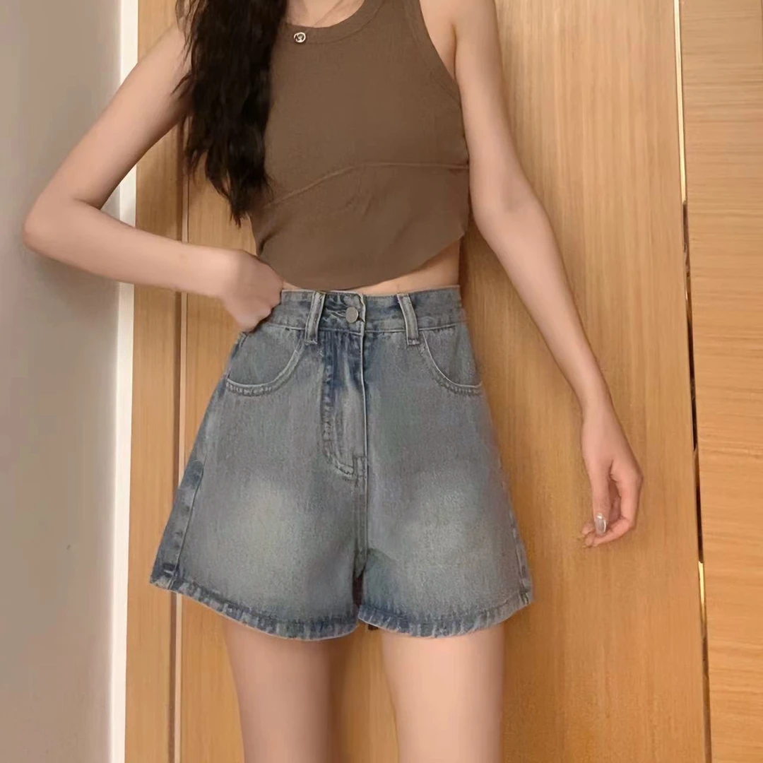 【送皮带】主播自留款牛仔裤新款夏季小个子显高阔腿裤短裤