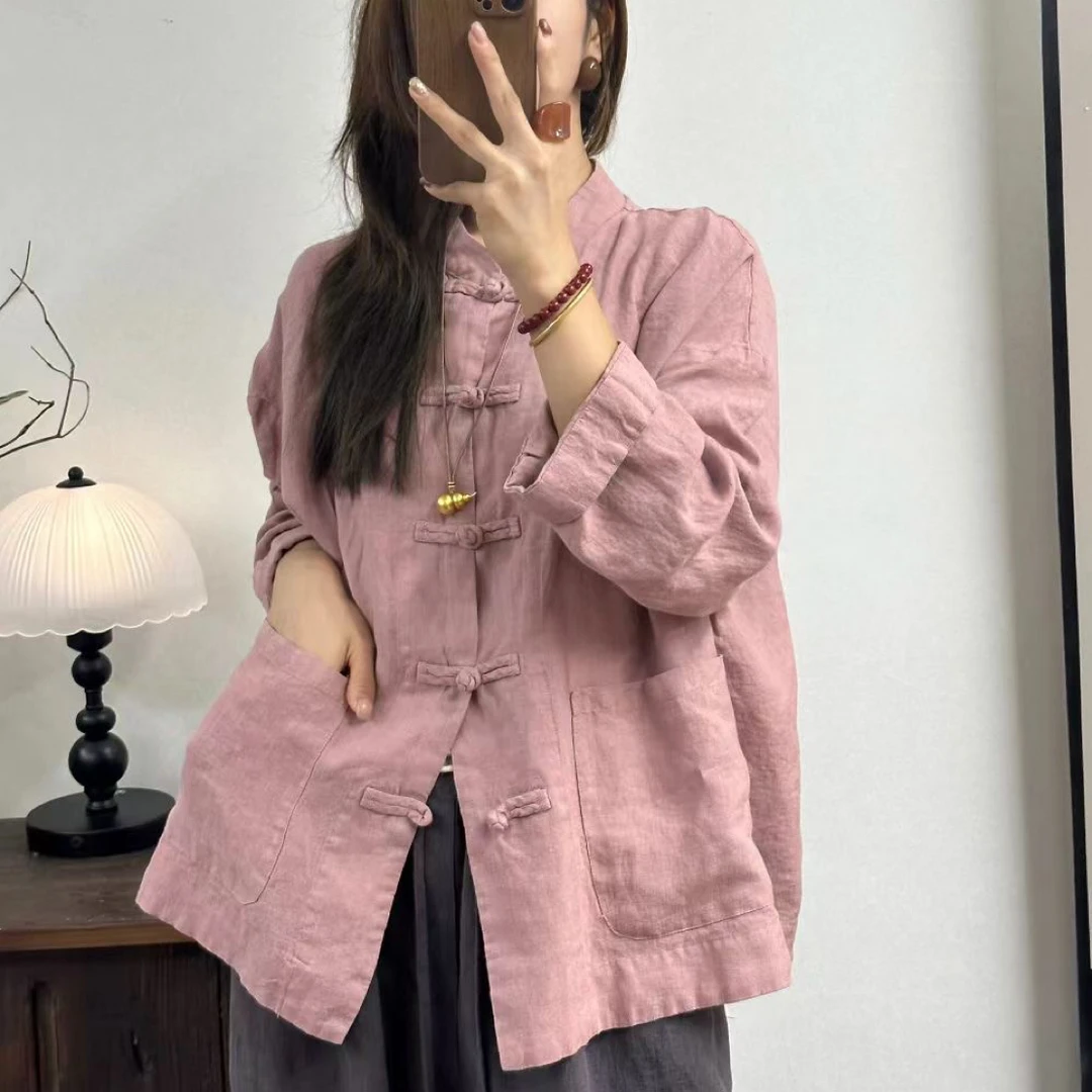 7206亚麻中式盘扣外套（衣长69胸围134）