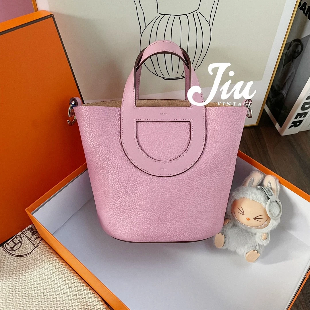 99新 Hermes/爱马仕 猪鼻子菜篮子18锦葵紫刻 BJM7-3482