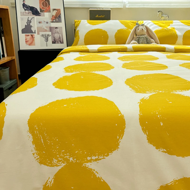 简约时尚纯棉姜黄圆点四件套100全棉亲肤三件套加密床品四季通用