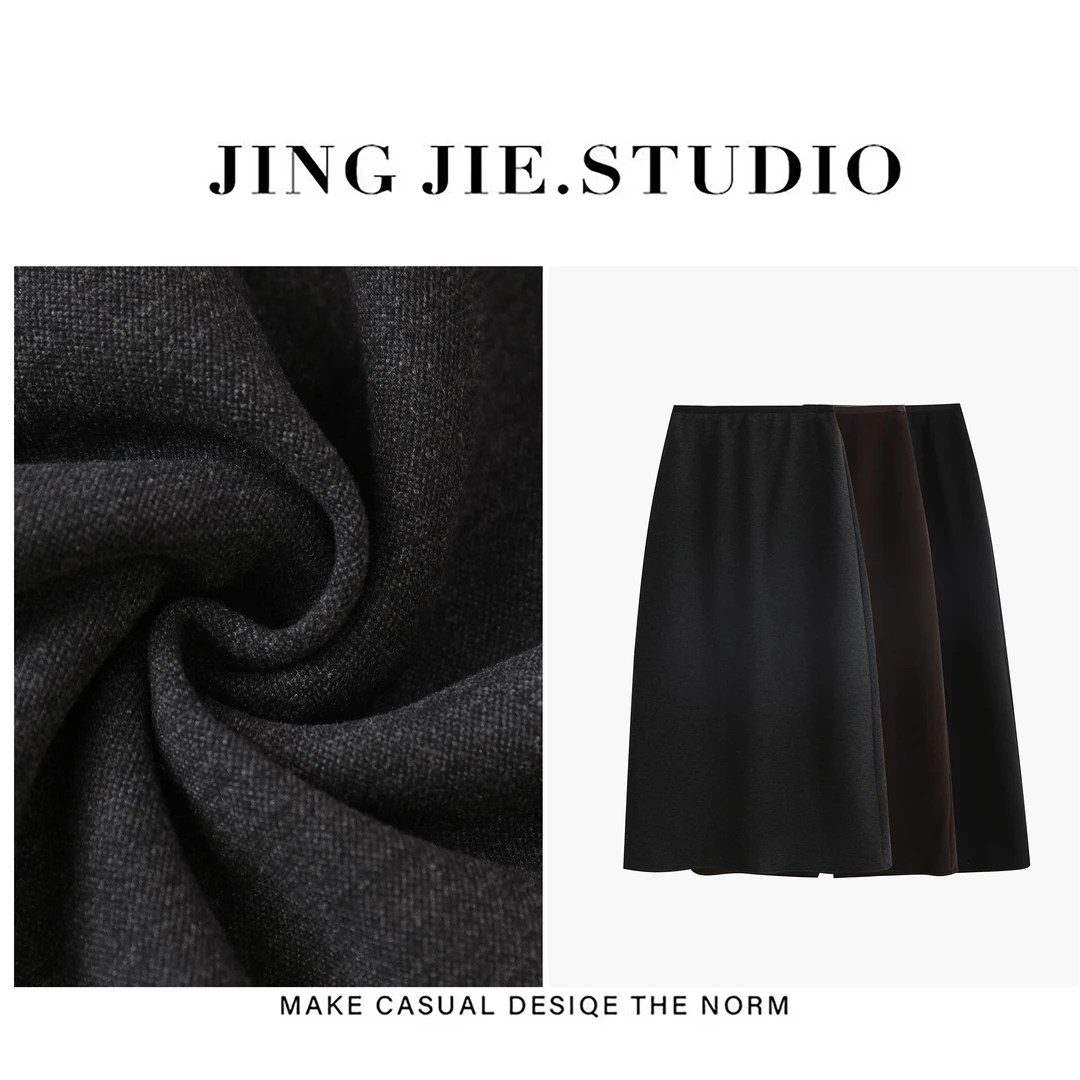【半身裙】JINGJIE STUDIO敬姐 秋款休闲时尚百搭高腰羊绒半裙59102