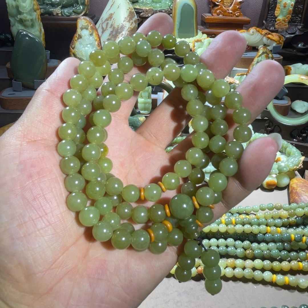 透闪石质玉108卡8随机发货未镶嵌