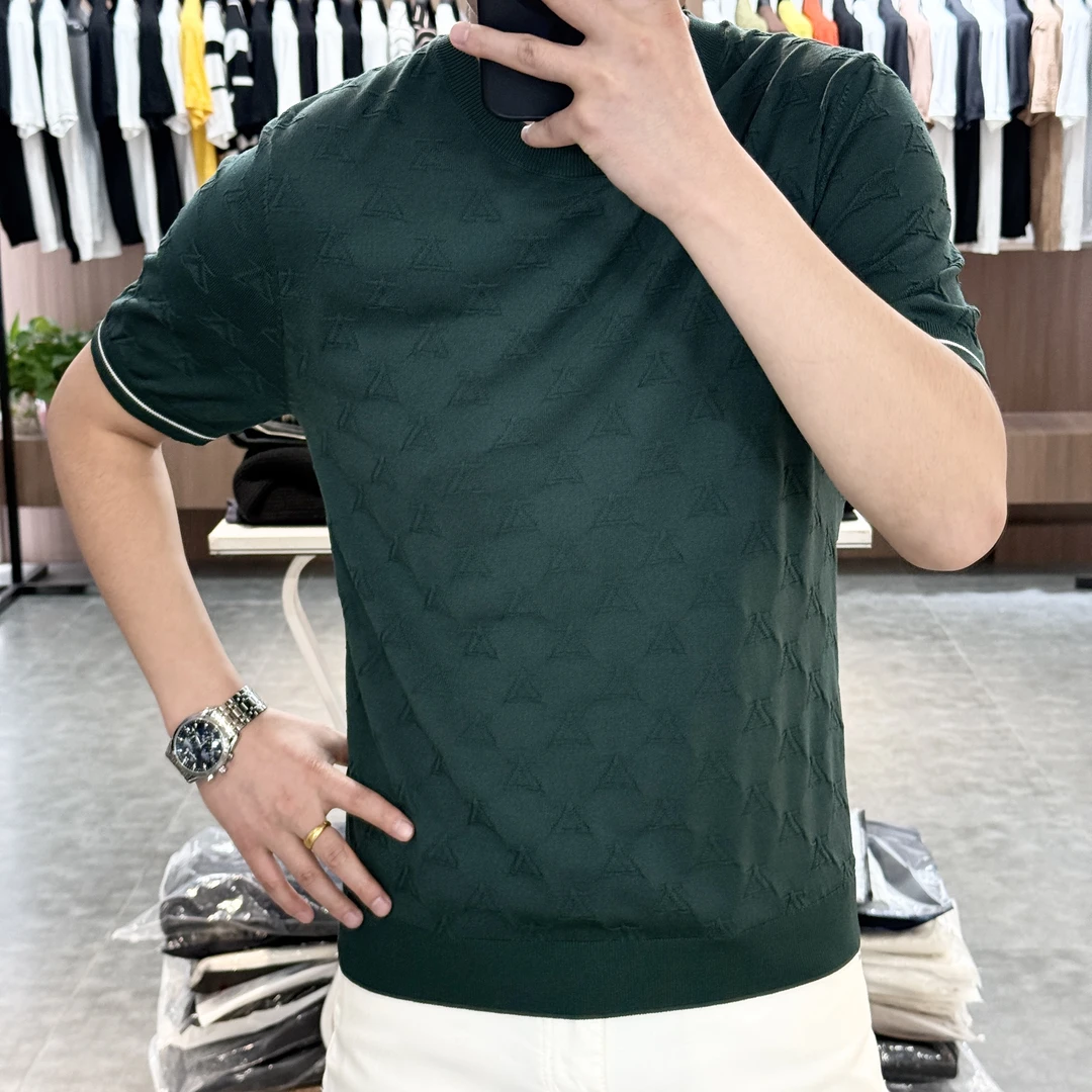 2025男士新品提花纹理修身时尚百搭休闲高品质圆领短袖2524648