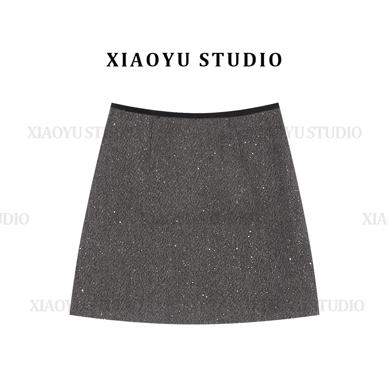 亮片半身裙女秋冬2025新款高腰a字防走光小个子闪闪包臀短裙