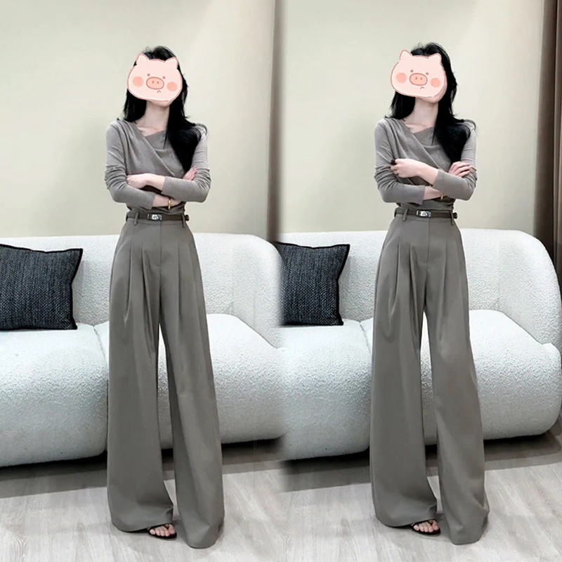 时尚套装女2025秋季新款洋气显瘦设计感长袖T恤阔腿裤气质两件套