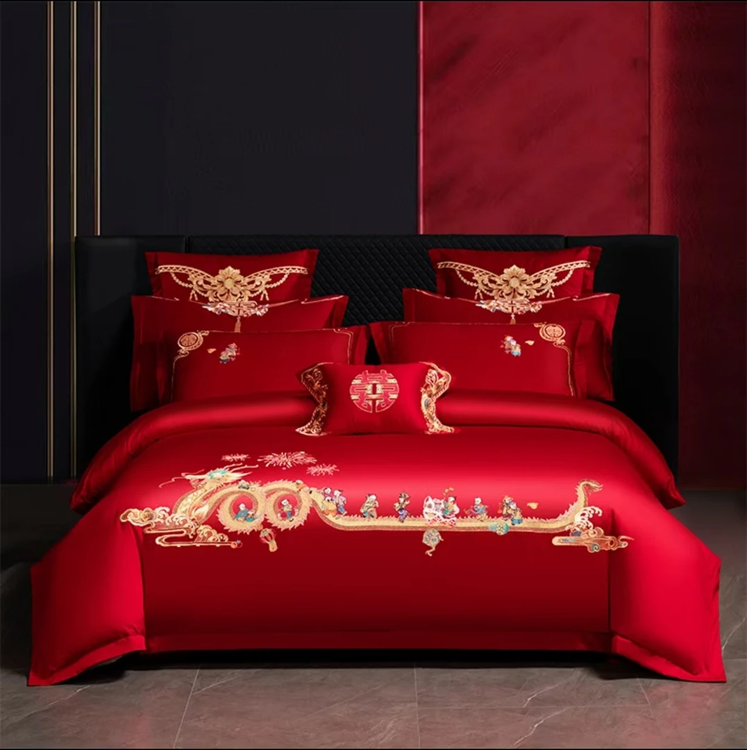 【百子迎亲】全棉婚庆刺绣四件套高端绣花中式婚房结婚