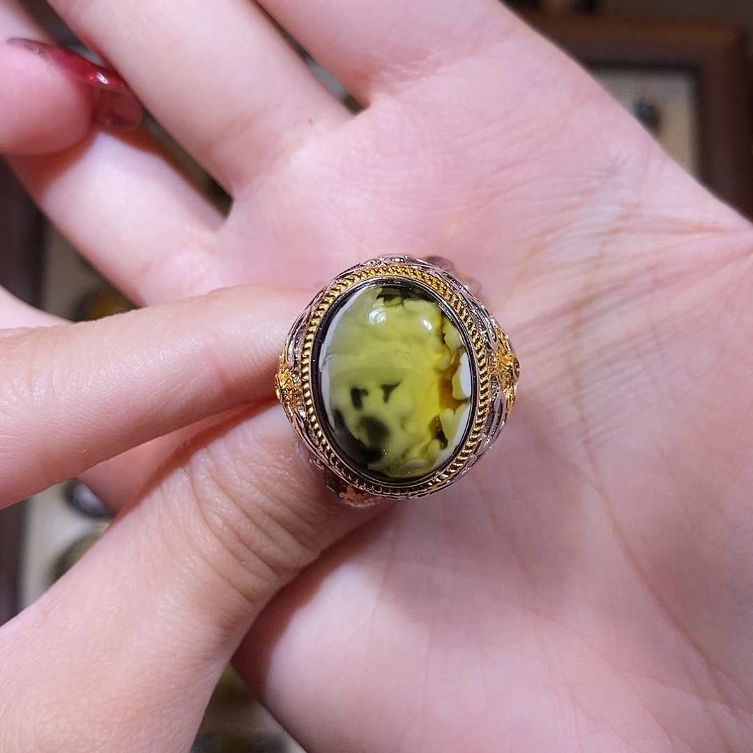 琥珀戒指银S925镶嵌爱****熊戒指