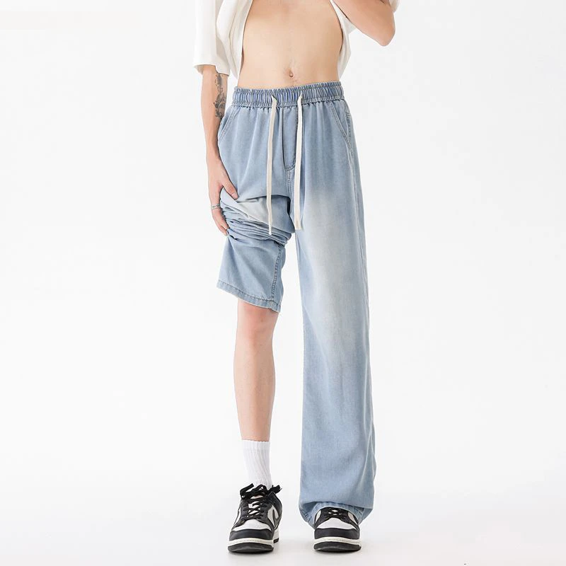 牛仔裤男夏季薄款宽松直筒阔腿裤男生2025新款青少年男士裤子