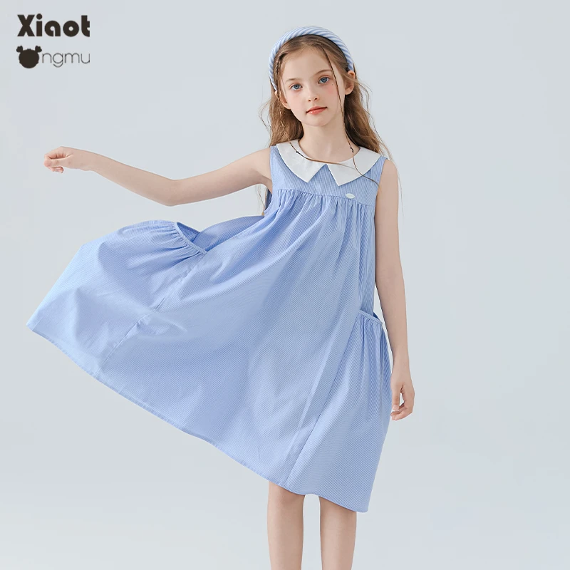 小童木 女童连衣裙夏季2025新款纯棉裙子中大童背心裙
