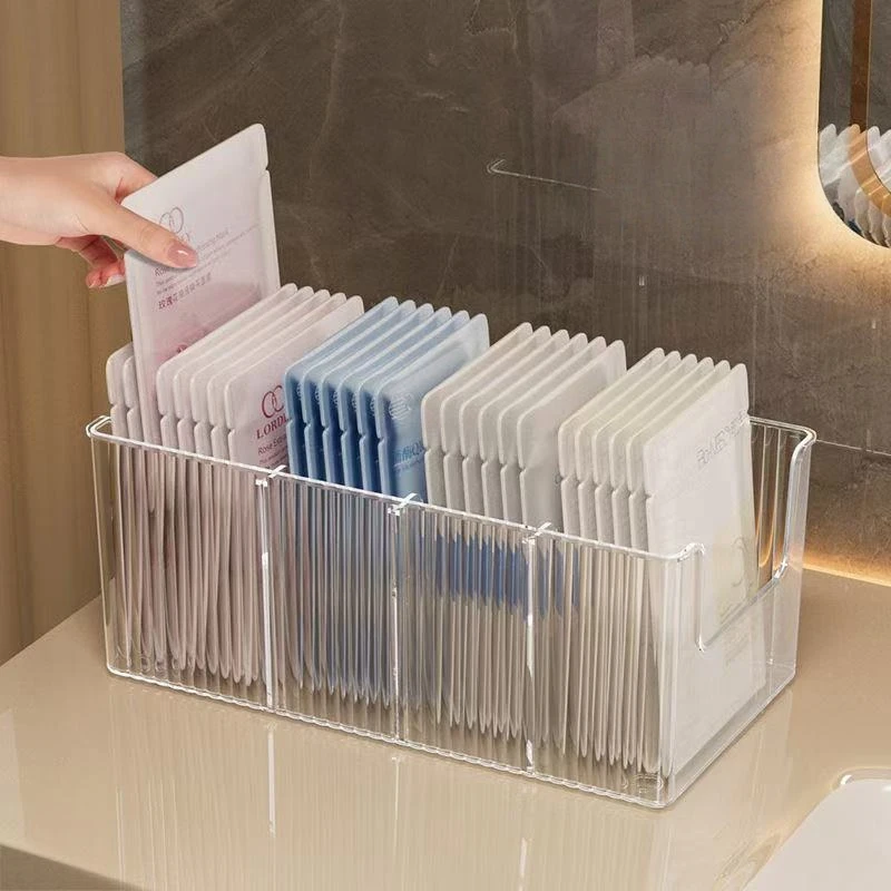 面膜收纳盒梳妆台透明分格盒桌面化妆品大容量护肤品置物架