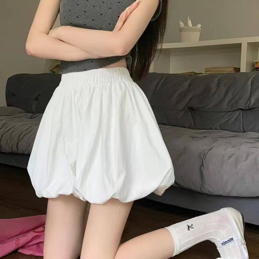 韩系云朵花苞裤裙女夏季大码胖mm高腰显瘦蓬蓬裤a字百搭灯笼短裤