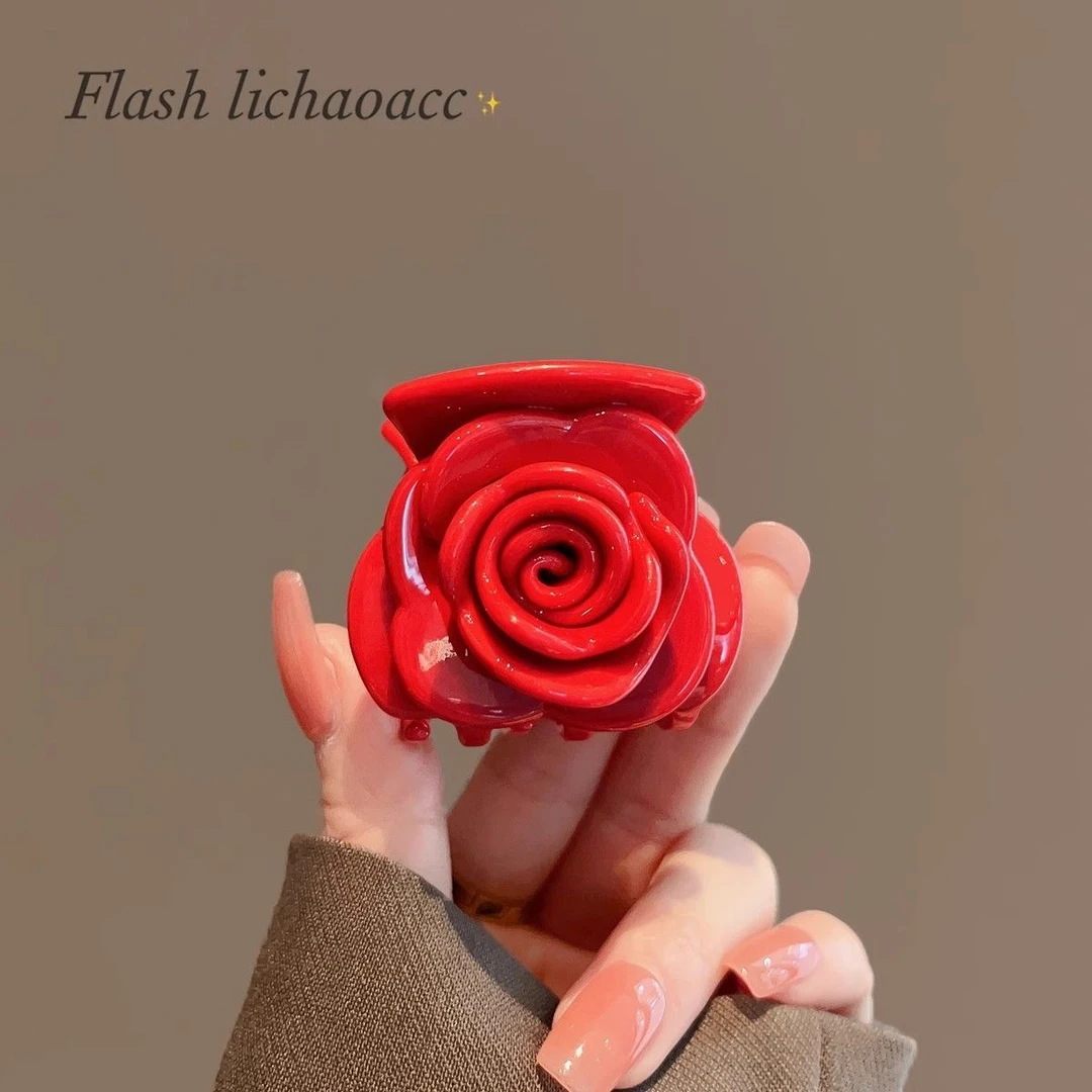 后脑勺半扎发发夹抓夹发饰小号夹子头饰女2025新款醋酸玫瑰花发卡