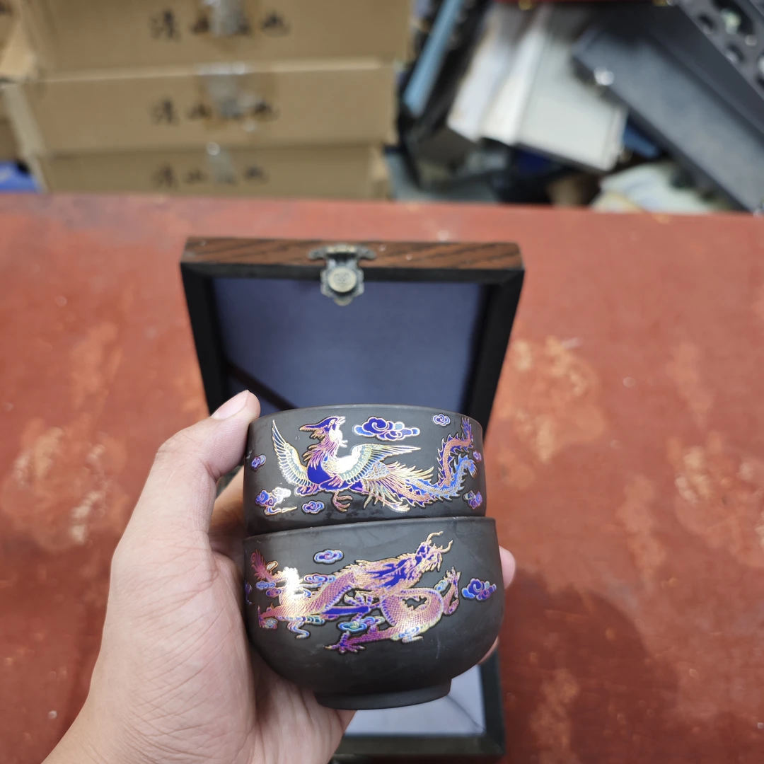 【闪购商品】变色龙凤紫砂对杯（不带图中礼盒)