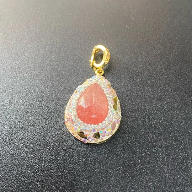 铜合金合成锆石吊坠 TTSD 粉色水滴轻奢款吊坠1194