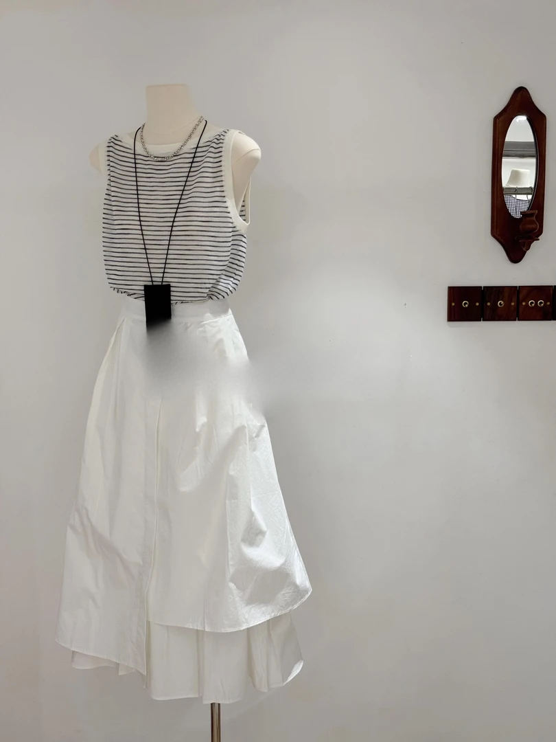 不规则设计感卡榫气质条纹吊带背心半身裙套装休闲百搭通勤两件套