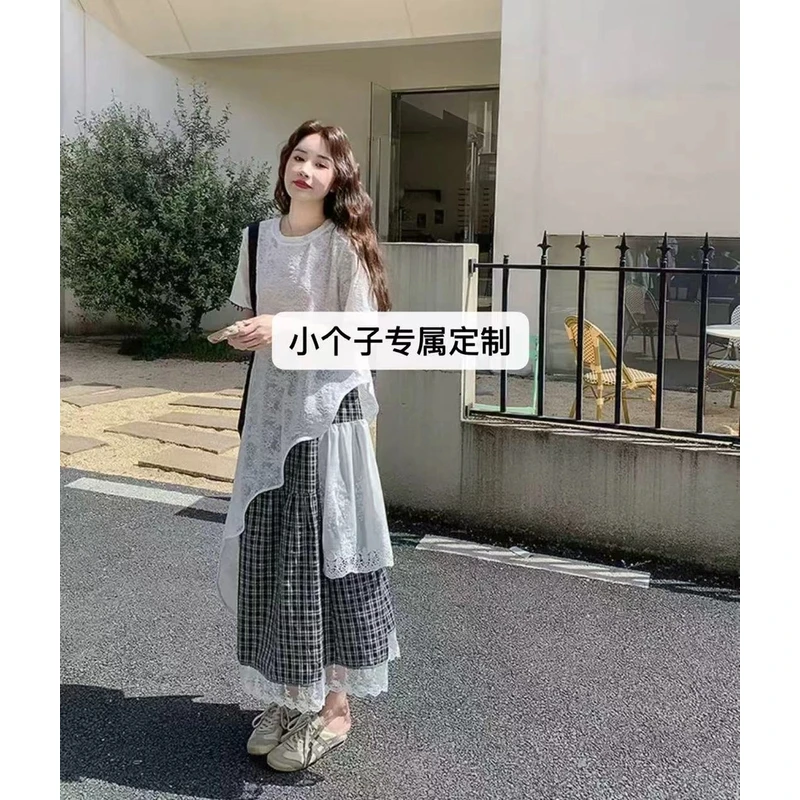 小个子定制蕾丝上衣格子半身裙设计感慵懒风松弛感贵气套装