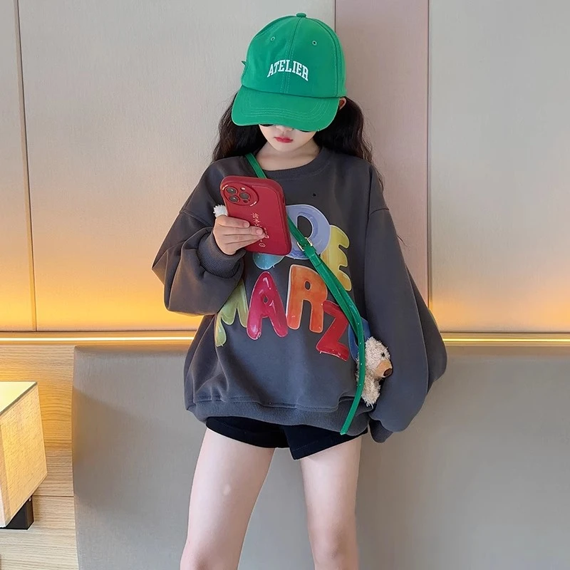 女童卫衣2025新款中大童洋气宽松长袖衫洋气女孩休闲儿童春装上衣