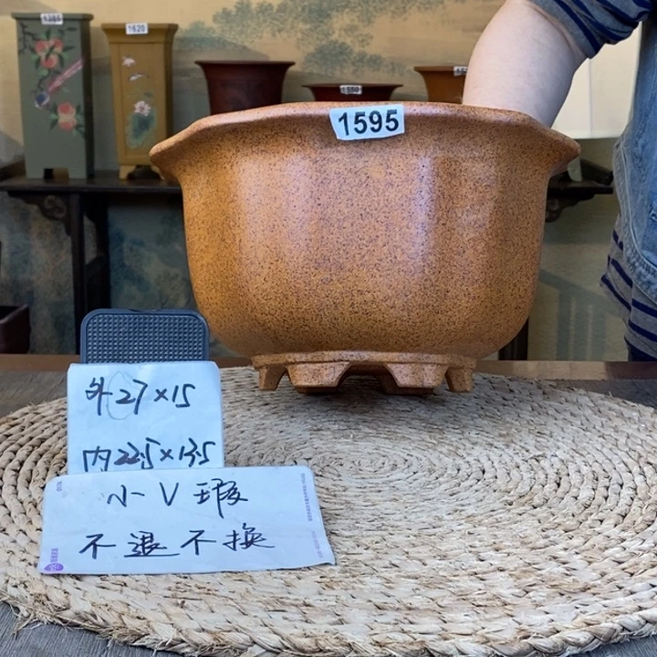 紫砂花盆  微微瑕柴烧窑宝奎口八方1595