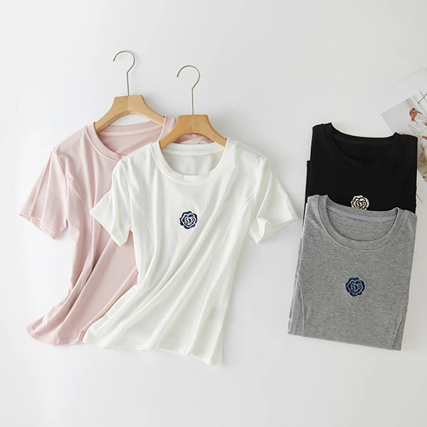 莱赛尔天丝+玻尿酸！万针刺绣山茶花鱼骨短袖XF663