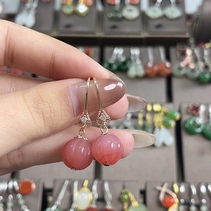 银S925镶嵌耳饰玛瑙/玉髓11左右