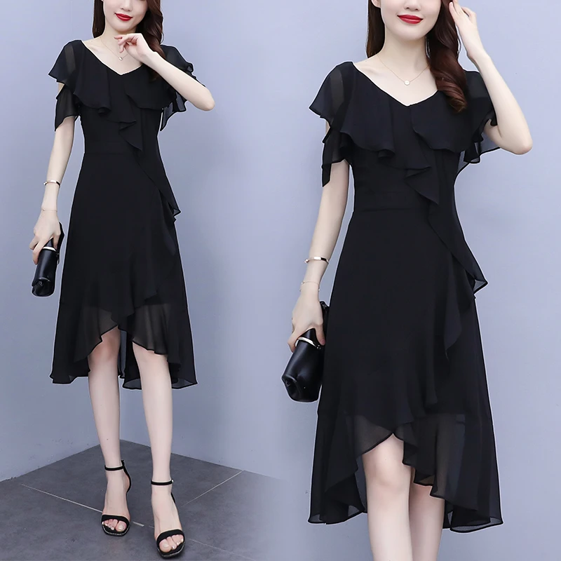 新中式国风春夏新款胖镂空领收腰显瘦气质聚酯纤维连衣裙