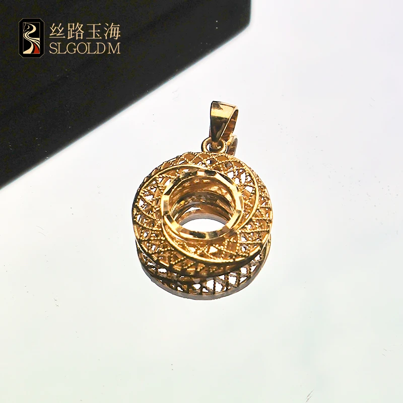 丝路玉海宽花丝平安扣吊坠足金999气质轻奢时尚百搭复古法式精致