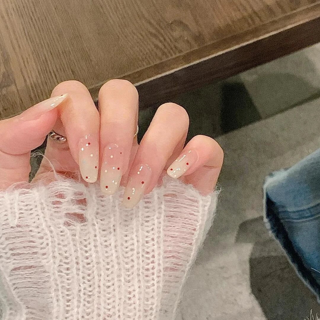 Nice SoSo【纯欲波点】短椭圆纯手工穿戴甲纯欲裸色日常简约淑女风
